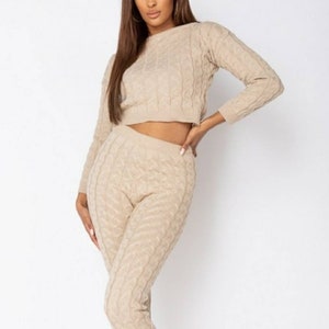 Beige Cable Knit Jogger Set