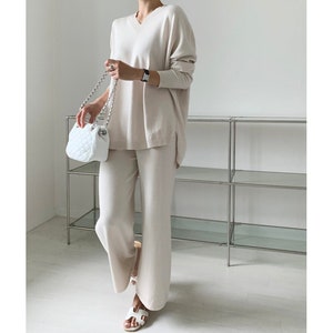 Knit top and pants set / Knit banding pants / Banding pants / Lounge wear women / Sweater for women / Knit top women / Knit wide pants