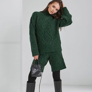 Wool Knit Lounge Set for Women | Mohair Sweater and Shorts Set | Cozy Loungewear Winter Co-ord | Merino Wool Matching Set
