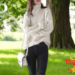 Women’s Knit Turtleneck Sweater | Chevron Pattern Pullover | Oversized Cozy Knitwear | Autumn Winter Casual Top | Cold Weather Outfit