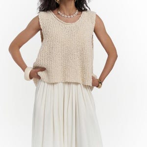 Cream Knit Sleeveless Top | Handmade Summer Vest | Minimalist Boho Tank | Chunky Textured Vest | Sustainable Women's Clothing