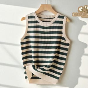 Knitted Stripe Tank Top Women | Sleeveless Ribbed Knit Vest Shirt | Soft Stretchy Summer Layer | Casual Beach Crewneck Outfit